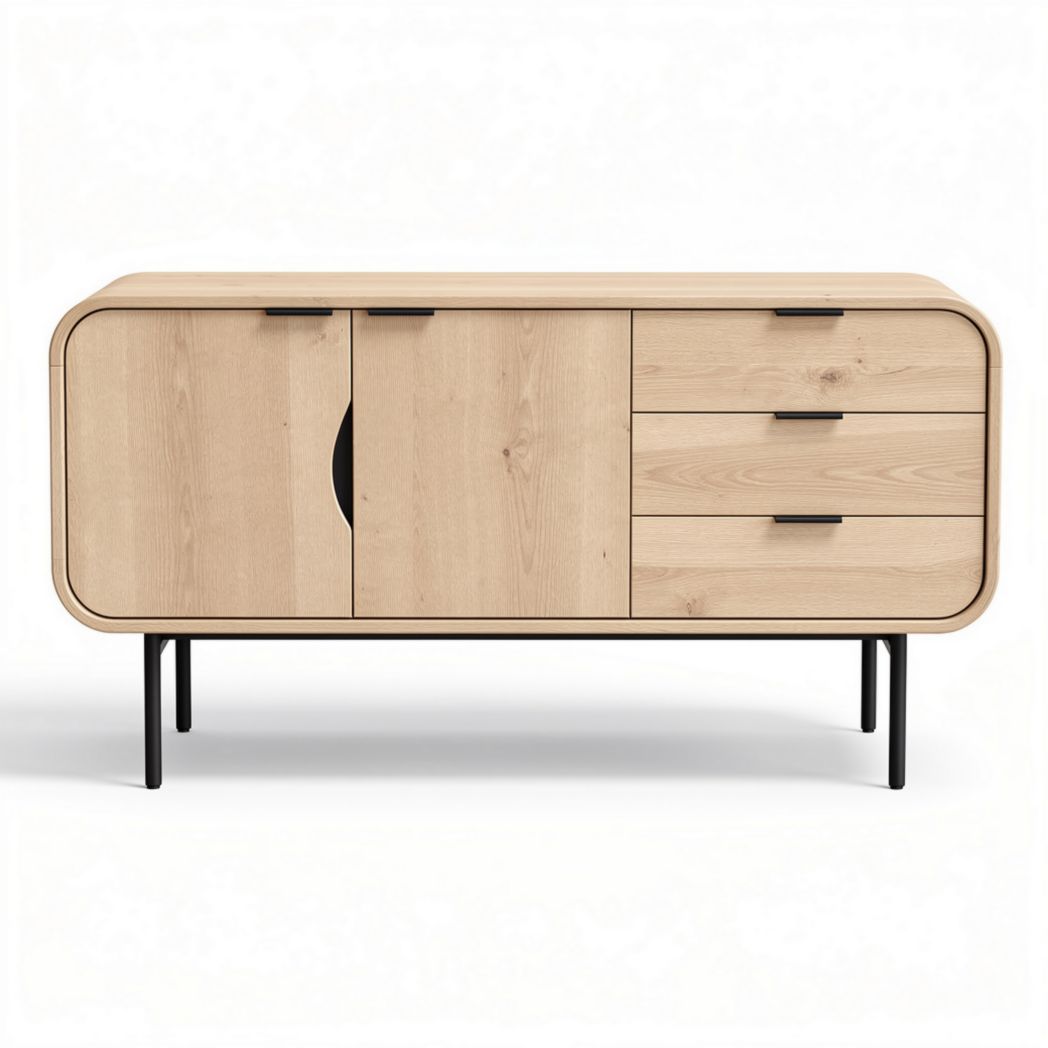 Konsola z drewna litego w kolorze jasnego dębu 150 x 45 x 75cm z szufladami