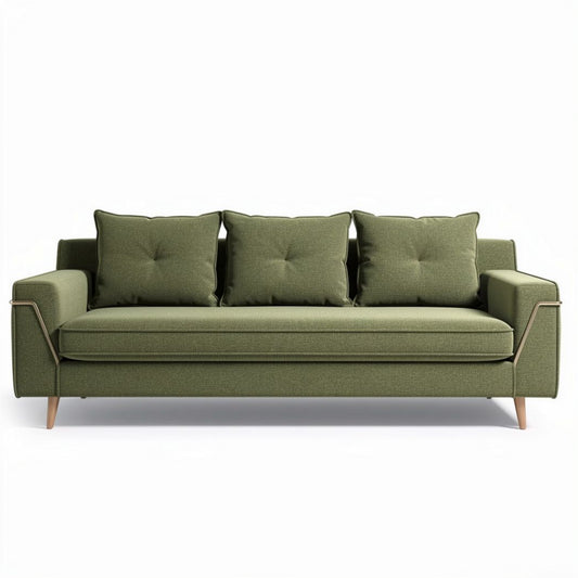 Sofa tapicerowana w kolorze zielonym o wymiarach około 200 x 85 x 75cm