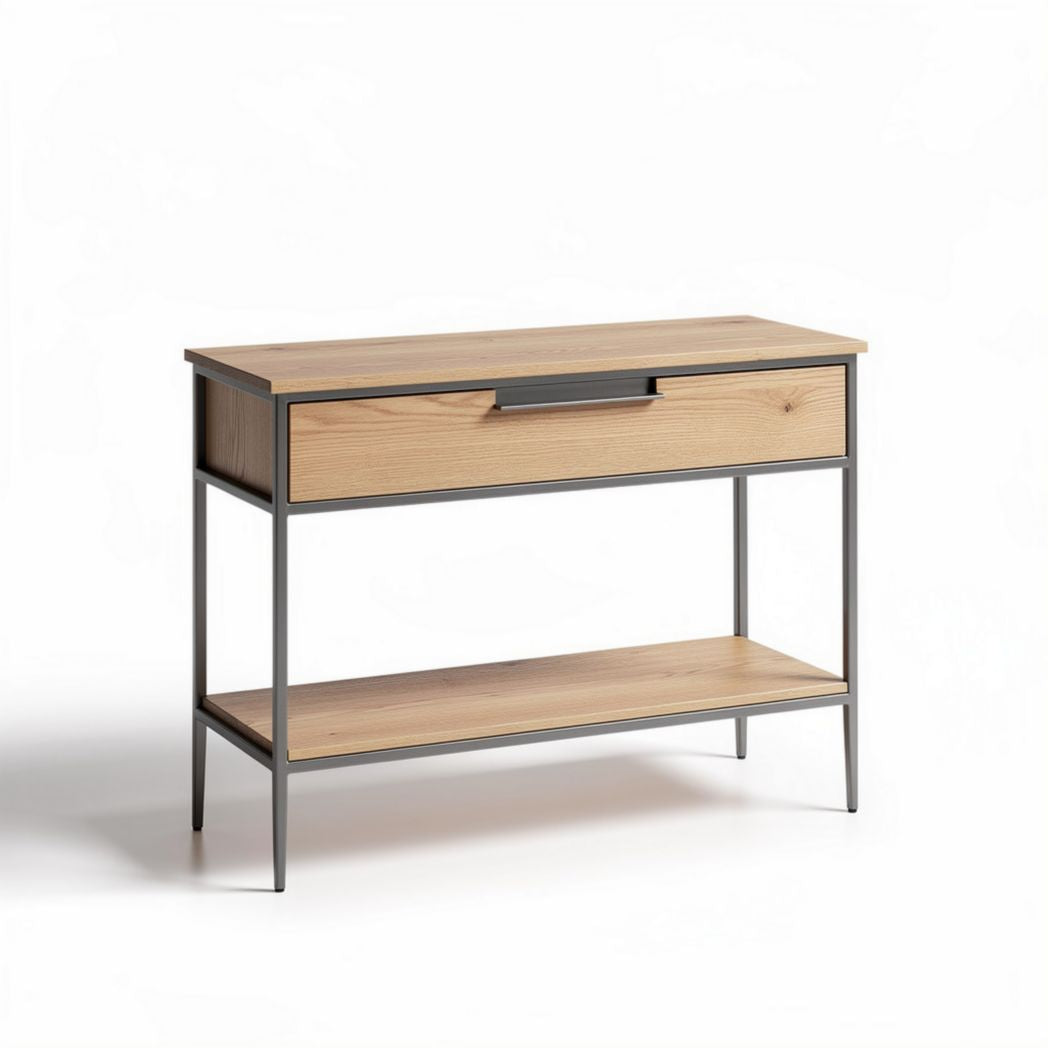Stolik konsolowy z drewna i metalu w kolorze naturalnym 80 x 40 x 75cm