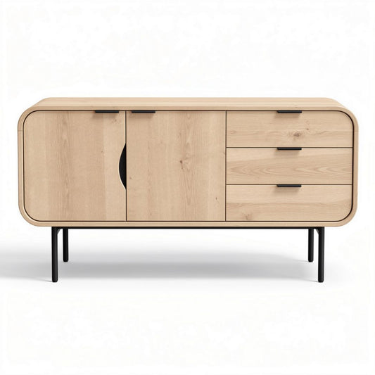 Konsola z drewna litego w kolorze jasnego dębu 150 x 45 x 75cm z szufladami